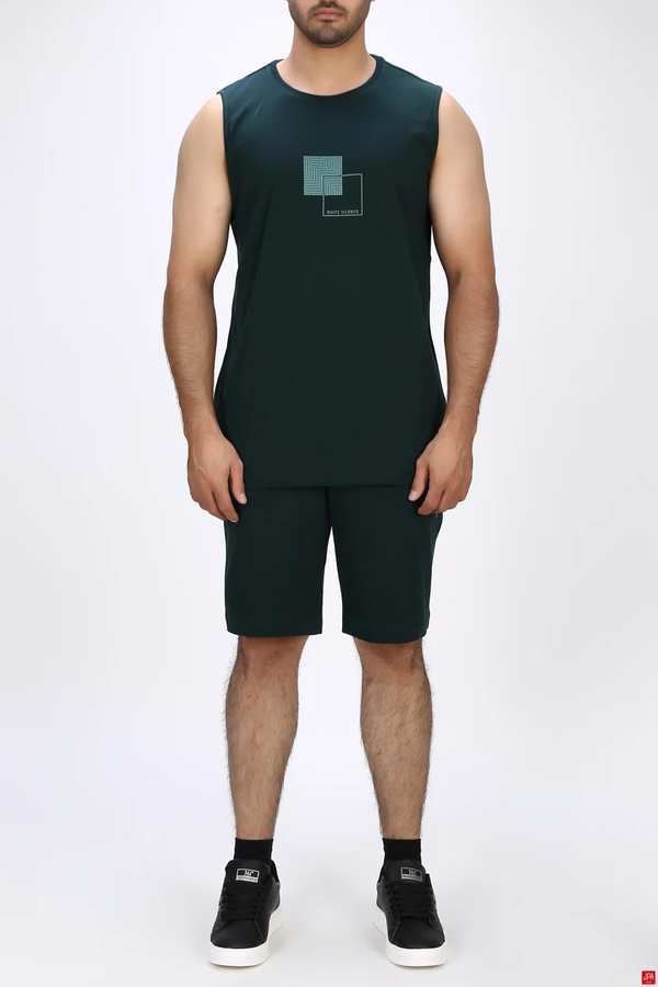 ست تاپ حلقه ای و شلوارک مردانه راحتی سبز تیره جی پی ای JPA کد 03525