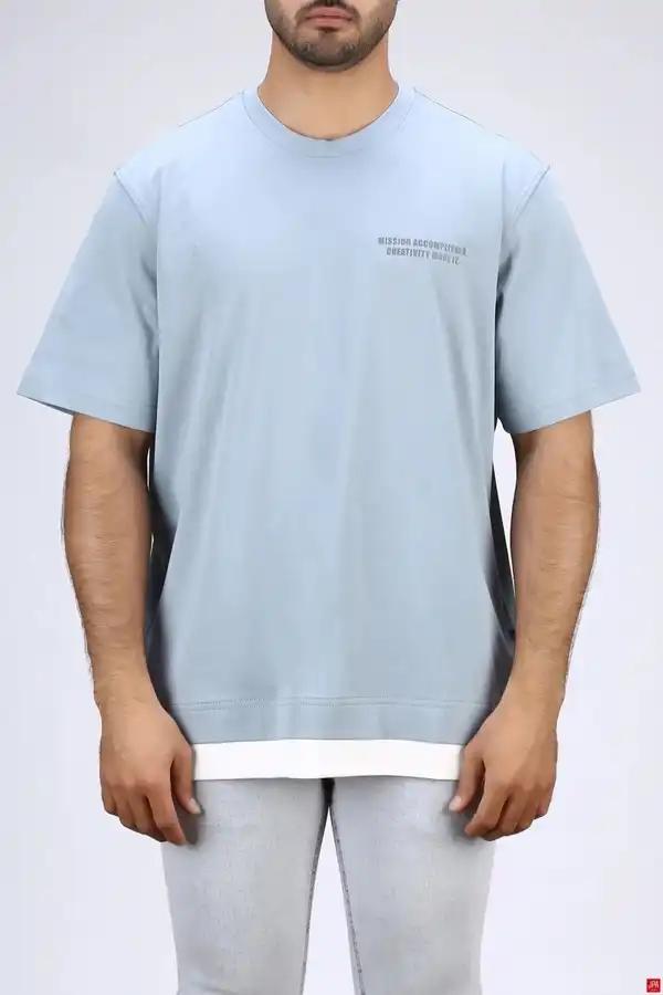 تی شرت مردانه یقه گرد باکس ازاد آبی روشن جی پی ای JPA کد 04017
