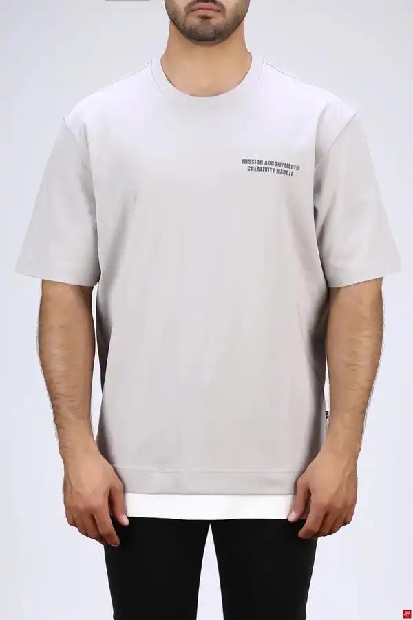 تی شرت مردانه یقه گرد باکس ازاد طوسی روشن جی پی ای JPA کد 04017