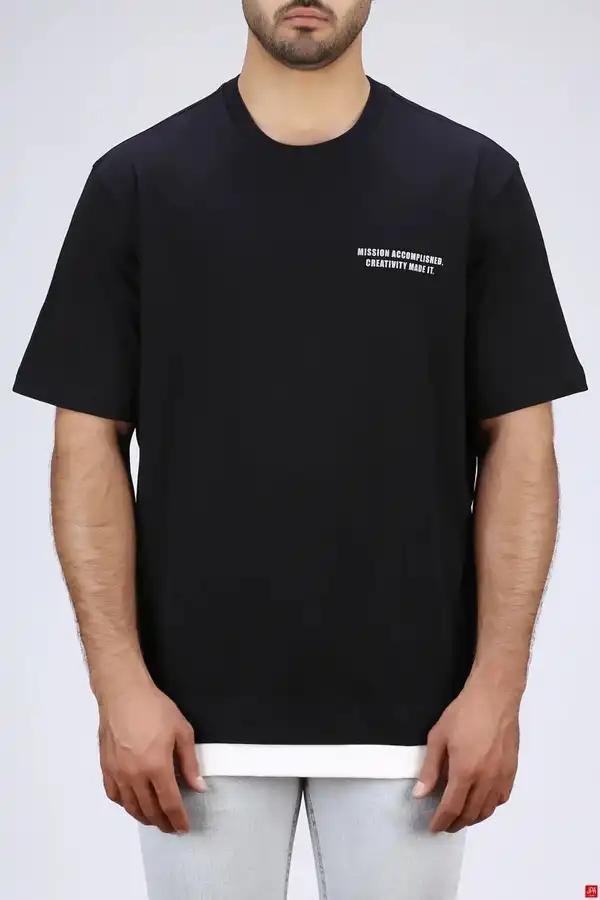 تی شرت مردانه یقه گرد باکس ازاد مشکی جی پی ای JPA کد 04017