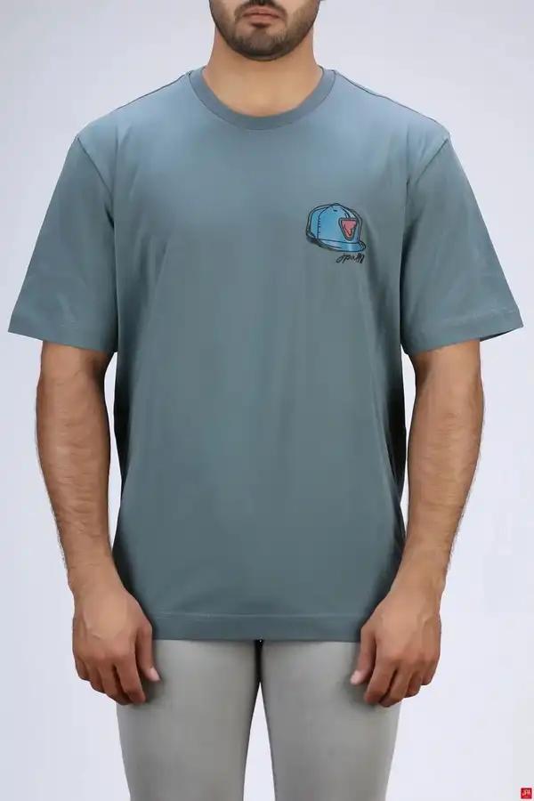 تی شرت مردانه یقه گرد باکس ازاد سبز آبی جی پی ای JPA کد 04042