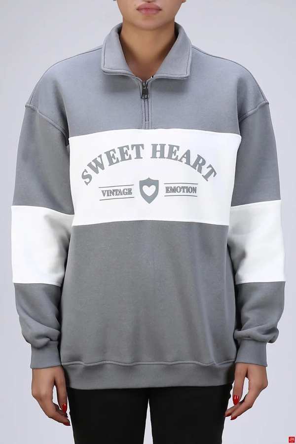 بلوز زنانه نیم زیپ طوسی روشن جی پی ای JPA کد 04078