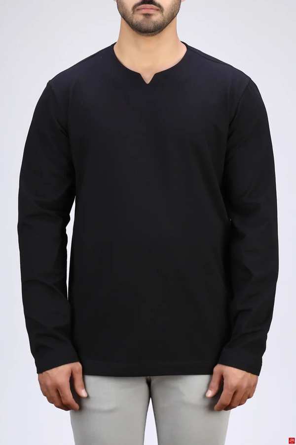 بلوز مردانه یقه کوبایی مشکی جی پی ای JPA کد 04118
