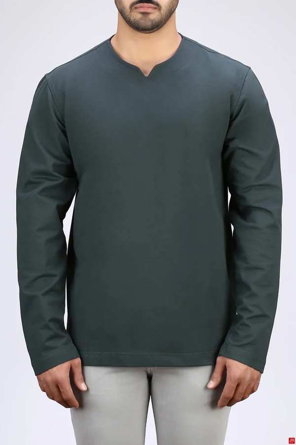 بلوز مردانه یقه کوبایی سبز تیره جی پی ای JPA کد 04118