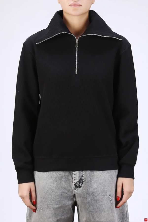 بلوز زنانه نیم زیپ مشکی جی پی ای JPA کد 04154