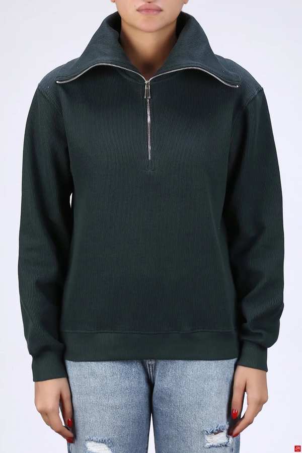 بلوز زنانه نیم زیپ سبز تیره جی پی ای JPA کد 04154