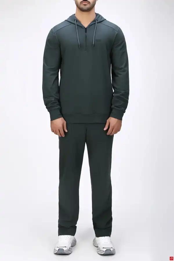 ست هودی و شلوار مردانه اسپرت رگولار سبز تیره جی پی ای JPA کد 04137