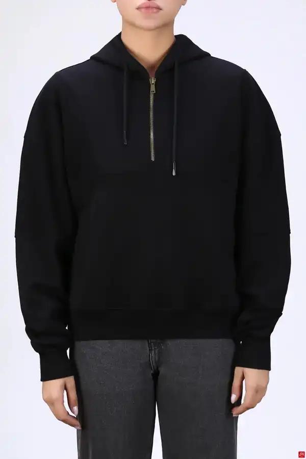 هودی زنانه کلاهدار نیم زیپ مشکی جی پی ای JPA کد 04153