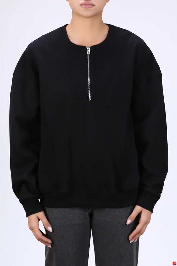 بلوز زنانه نیم زیپ مشکی جی پی ای JPA کد 04148