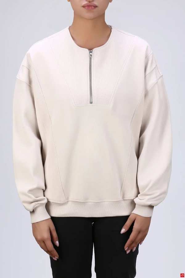 بلوز زنانه نیم زیپ کرم روشن جی پی ای JPA کد 04148