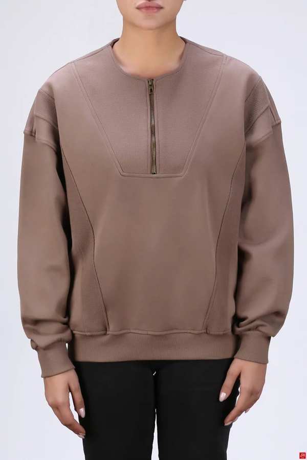 بلوز زنانه نیم زیپ قهوه ای جی پی ای JPA کد 04148