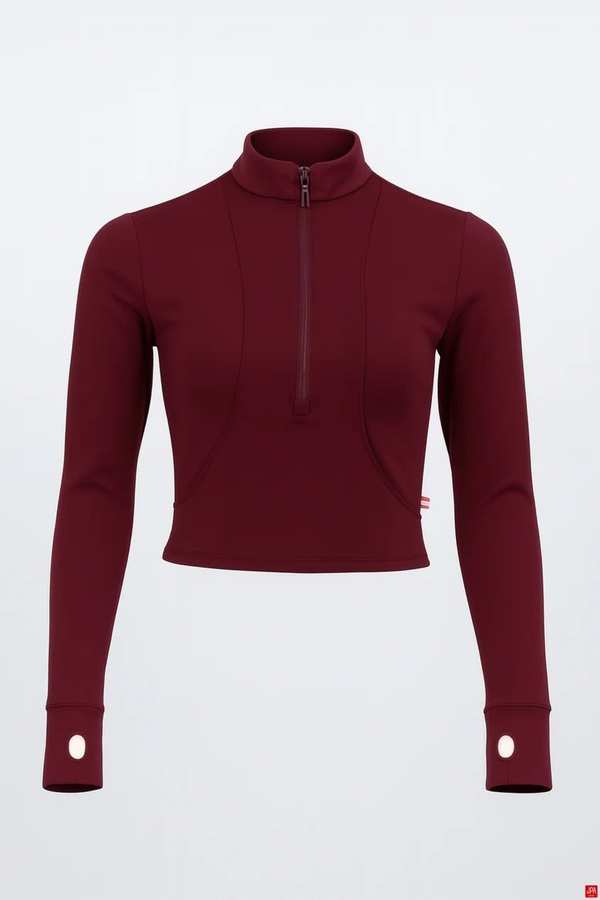 بلوز زنانه نیم زیپ اسلیم زرشکی جی پی ای JPA کد 02083