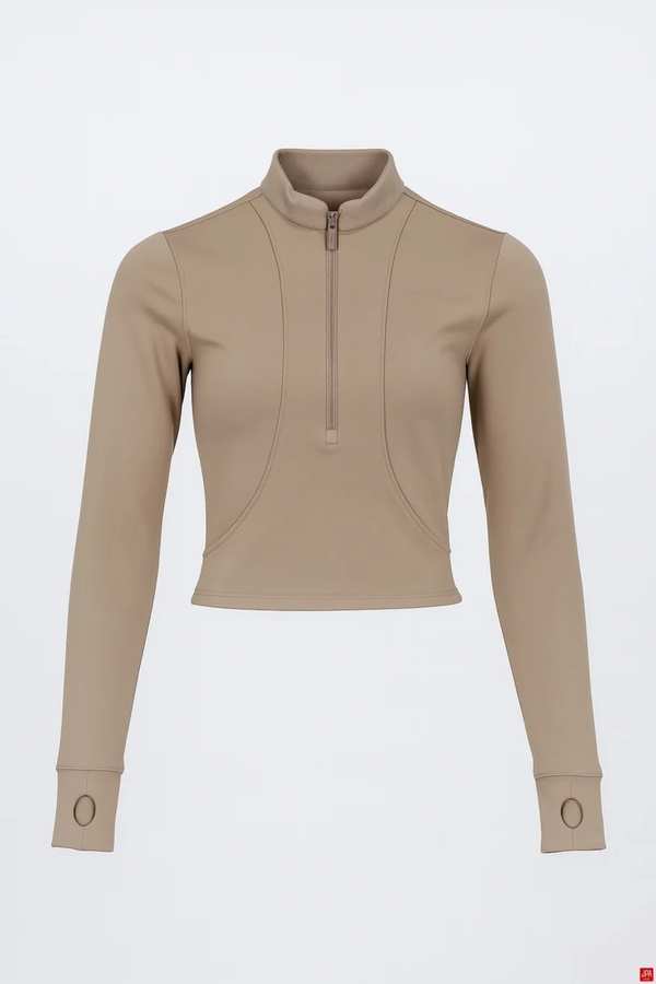 بلوز زنانه نیم زیپ اسلیم کرم تیره جی پی ای JPA کد 02083