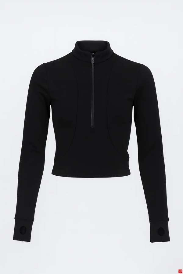 بلوز زنانه نیم زیپ اسلیم مشکی جی پی ای JPA کد 02083