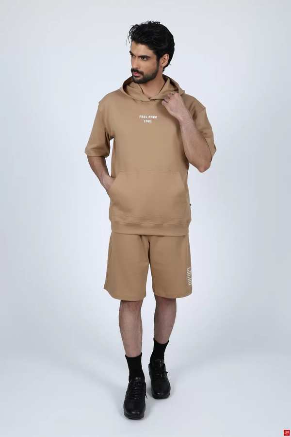 ست هودی و شلوارک مردانه کرم تیره جی پی ای JPA کد 02144