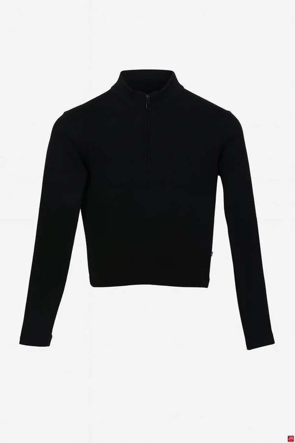بلوز زنانه نیم زیپ اسلیم مشکی جی پی ای JPA کد 02113