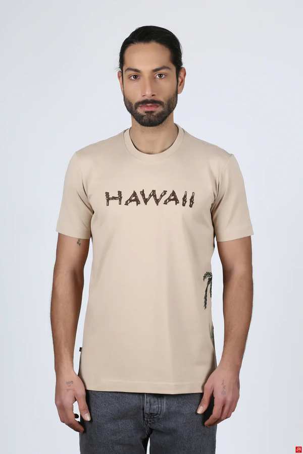 تی شرت مردانه یقه گرد کرم روشن جی پی ای JPA کد 02264