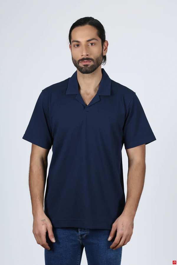 تی شرت مردانه یقه انگلیسی سرمه ای جی پی ای JPA کد 02325