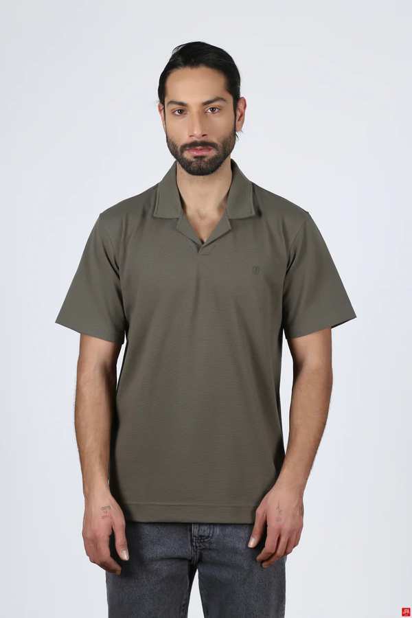 تی شرت مردانه یقه انگلیسی سبز تیره جی پی ای JPA کد 02325