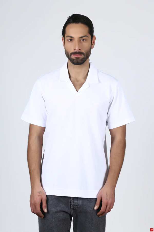 تی شرت مردانه یقه انگلیسی سفید جی پی ای JPA کد 02325