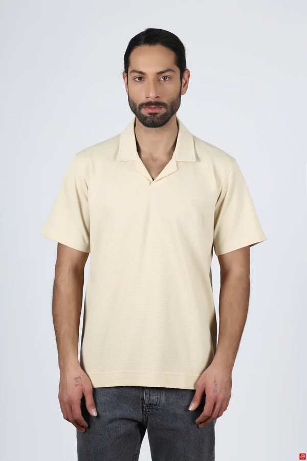 تی شرت مردانه یقه انگلیسی کرم روشن جی پی ای JPA کد 02325