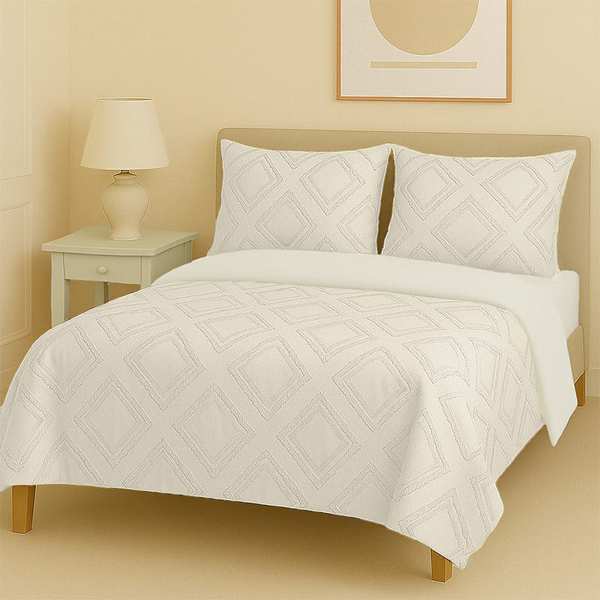 سرویس روتختی کاوری مینیمال طرح برجسته لوزی درشت نوپه هوم