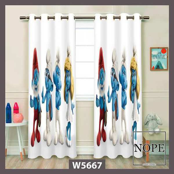 پرده کودک طرح اسمورف ها مدل W5667 نوپه هوم