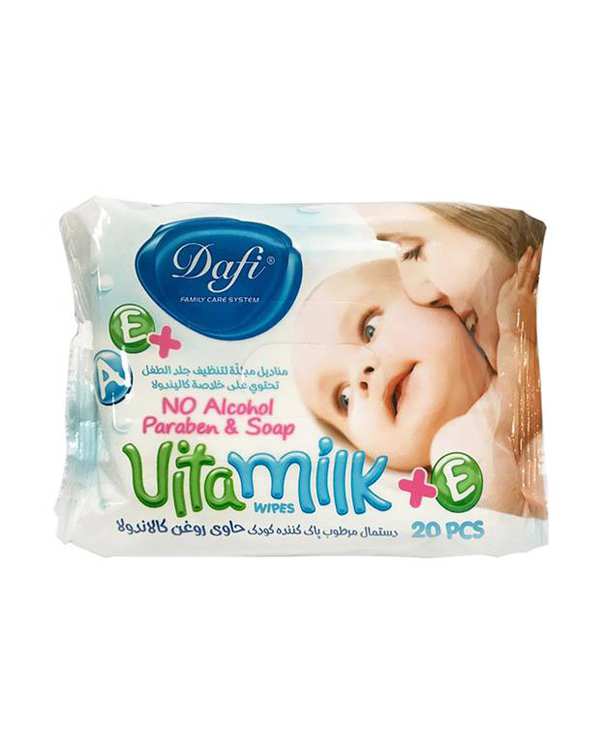 دستمال مرطوب ویتامینه کودک مدل Vita Milk بسته ۲۰ عددی دافی
