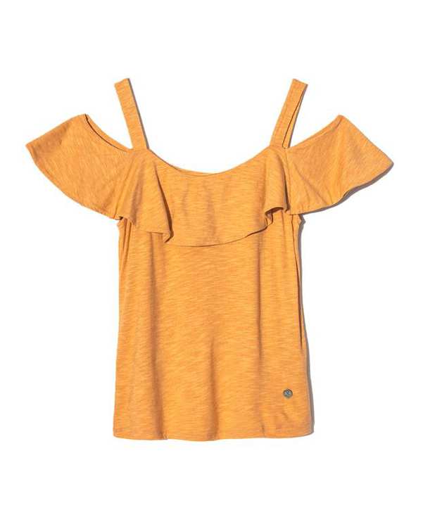 تی شرت زنانه آف شولدر نارنجی روشن گارودی ?>