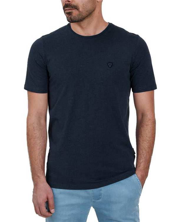 تی شرت مردانه نخی یقه گرد سرمه ای اچ پلاس
