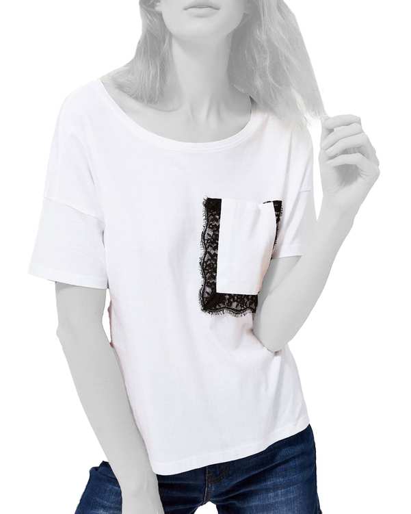 ​تی شرت زنانه نخی یقه گرد سفید مودو