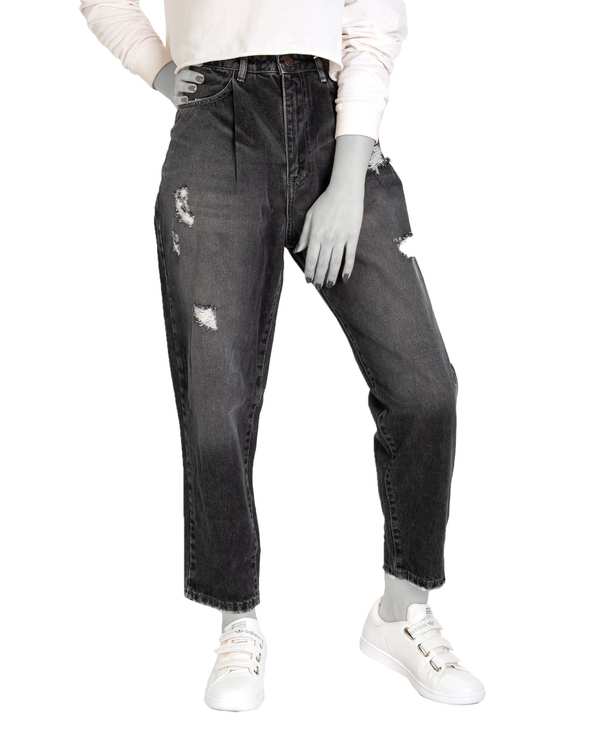 شلوار زنانه جین مام استایل زغالی آتا جینز