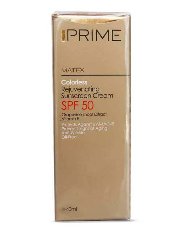 کرم ضد آفتاب جوان کننده SPF50 پریم Matex بی رنگ