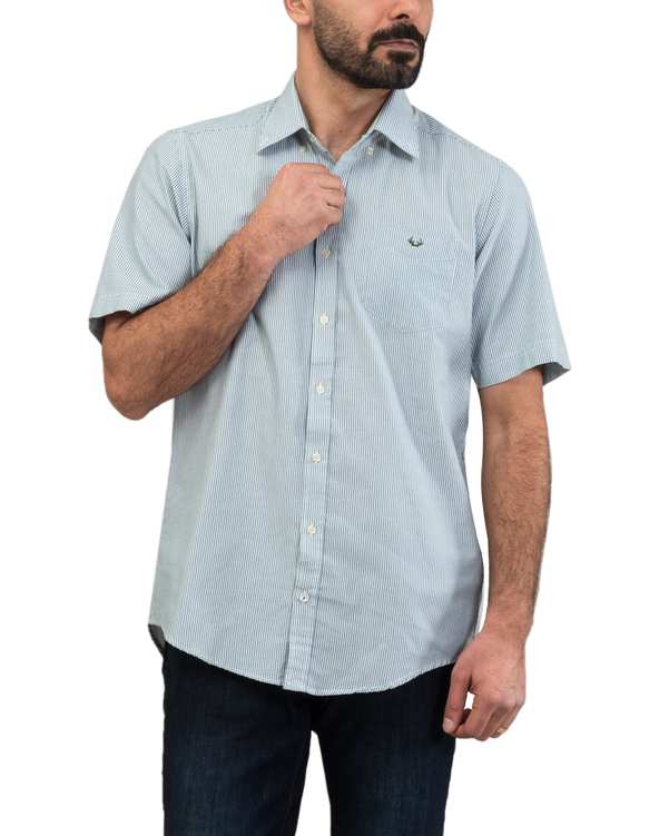 پیراهن مردانه آستین کوتاه سفید سبز راه راه اگزیتکس