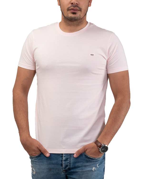 تی شرت مردانه نخی یقه گرد صورتی روشن اگزیتکس