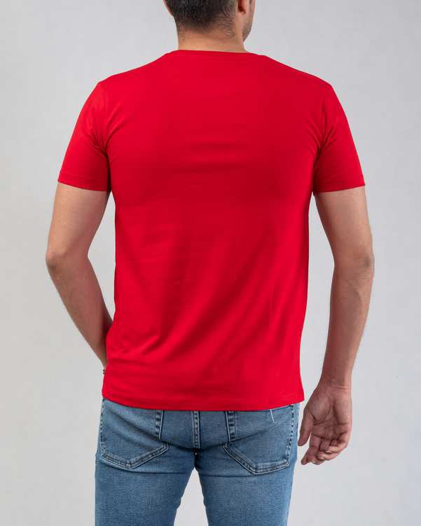 تی شرت مردانه نخی یقه گرد قرمز اگزیتکس_1