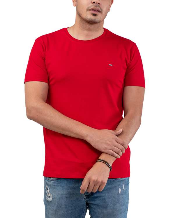 تی شرت مردانه نخی یقه گرد قرمز اگزیتکس