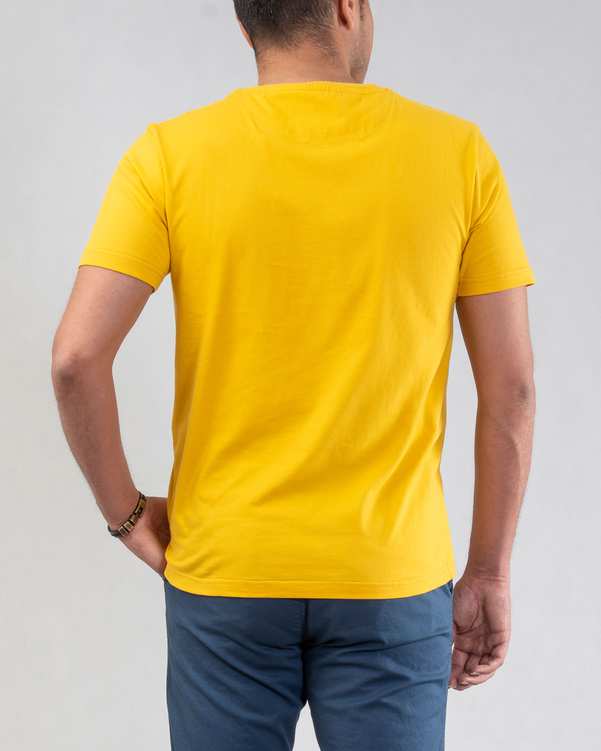 تی شرت مردانه نخی یقه گرد زرد اگزیتکس_1