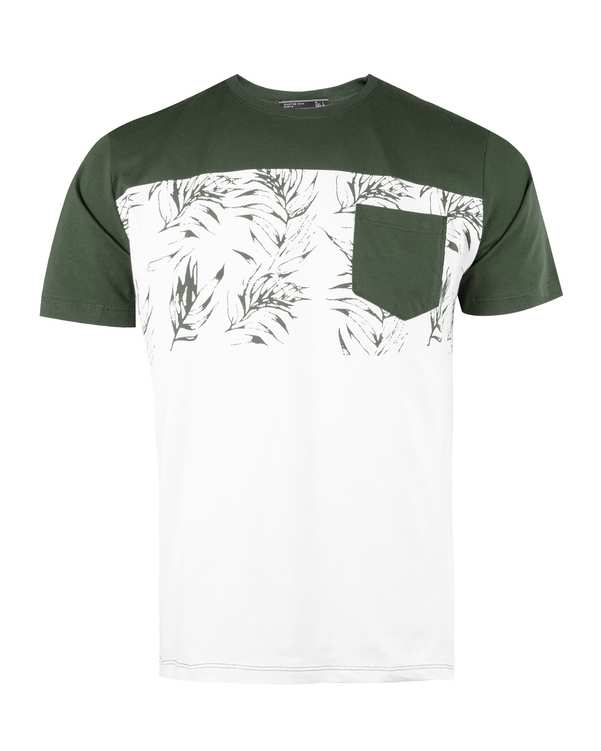 تی شرت مردانه نخی یقه گرد سبز سفید زانتوس کد 141388 ?>