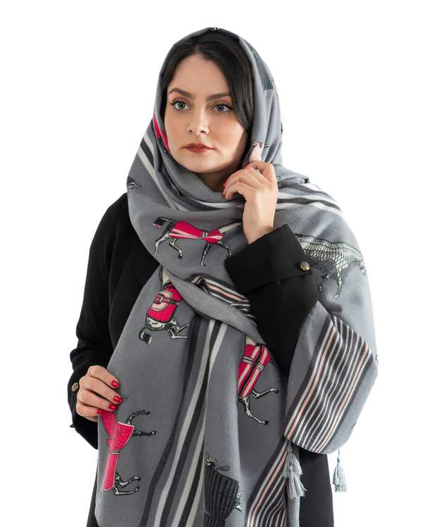 شال زنانه پاییزه موهر طرح هرمس طوسی جی دو Gido