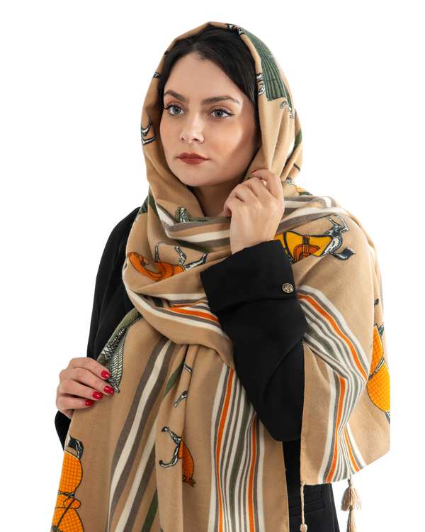 شال زنانه پاییزه موهر طرح هرمس کرم جی دو Gido