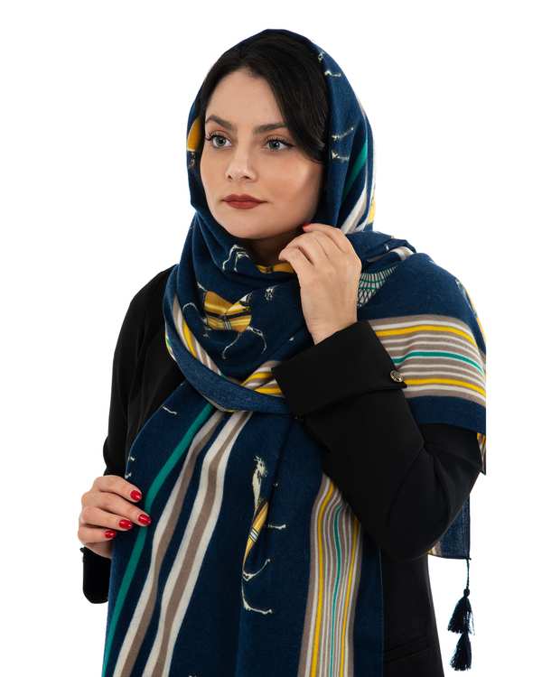 شال زنانه پاییزه موهر طرح هرمس سرمه ای جی دو Gido