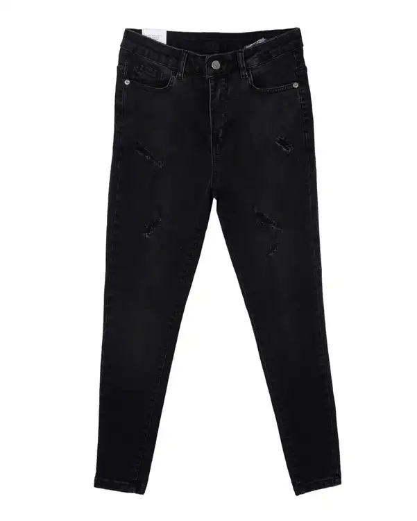 شلوار زنانه جین چسبان زاپ دار زغالی رویال جین Royal Jeans ?>