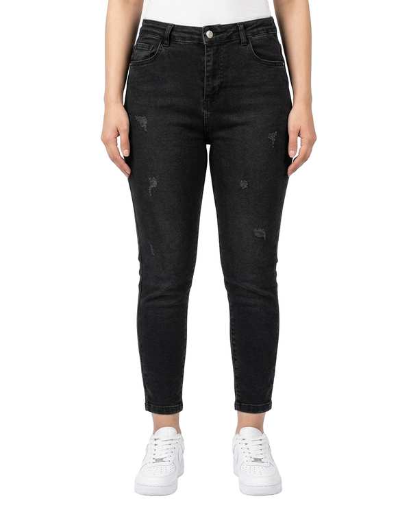 شلوار جین زنانه اسکینی زاپ دار قد 90 زغالی جین Royal Jeans کد 30009011