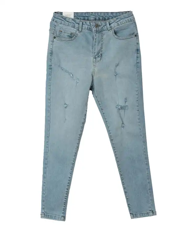 شلوار زنانه جین چسبان زاپ دار آبی روشن رویال جین Royal Jeans