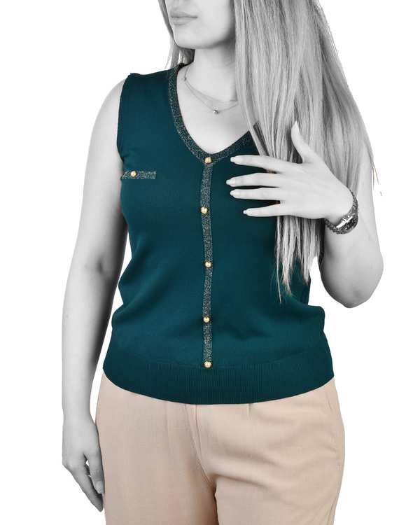 تاپ زنانه بافت یقه هفت لمه دار سبز کله غازی فشن Fashion