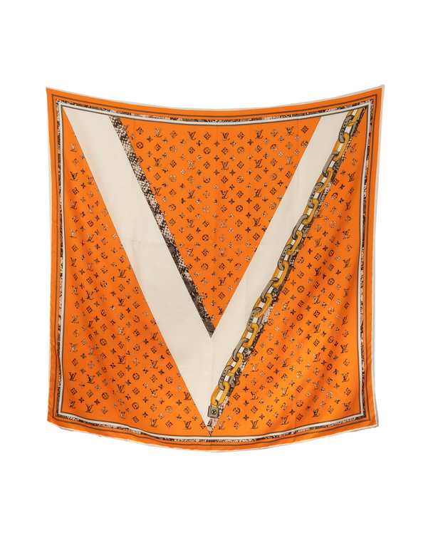 روسری زنانه کشمیر دست دوز نارنجی GIDO طرح لویی ویتون