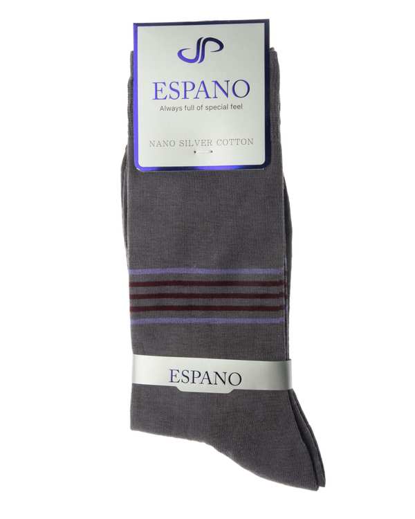 جوراب مردانه ساقدار طوسی تیره راه راه اسپانو Espano