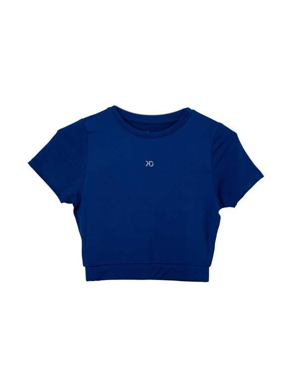 تی شرت زنانه ورزشی کراپ سوزنی آبی کاربنی کیدی Kiddy کد 2265