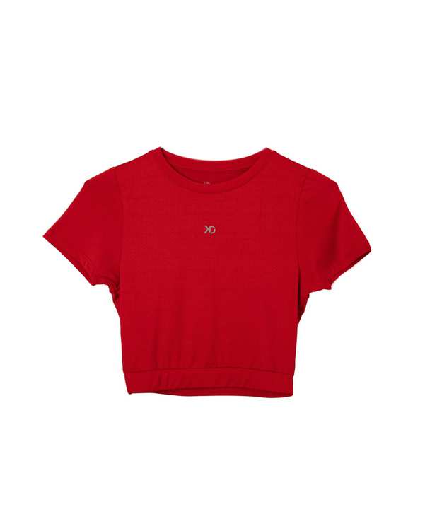 تی شرت زنانه ورزشی کراپ سوزنی قرمز کیدی Kiddy کد 2265
